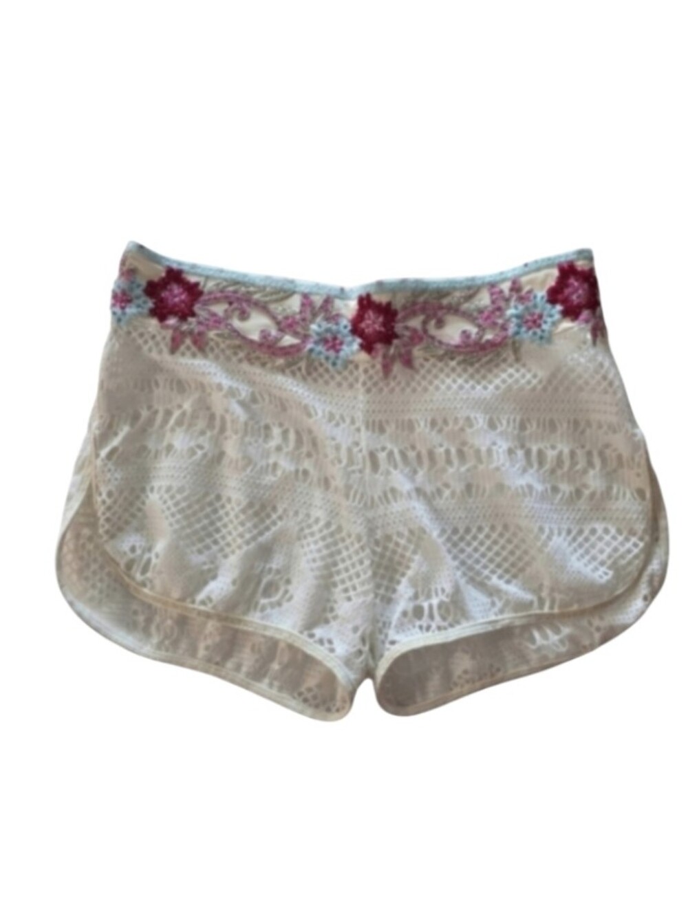 Cosita Linda Mesh Shorts Y2K Sheer Micro Short Swim Cover Beaded Waistband